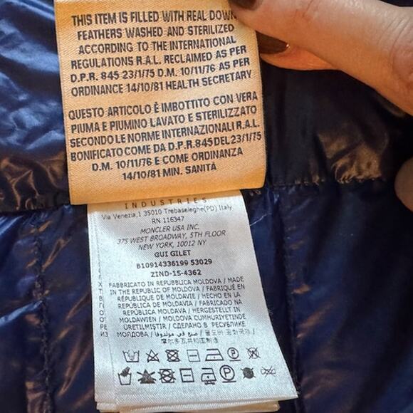 Men's Moncler Blue Gilet Gui Down Filled Vest Jacket Size XXL - Picture 12 of 16